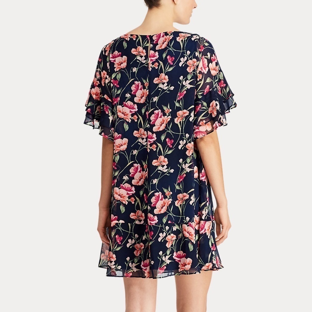 Lauren Ralph Lauren Floral Print Ruffle Dress – Navy and Pink Womens Size 12 - Picture 3 of 14